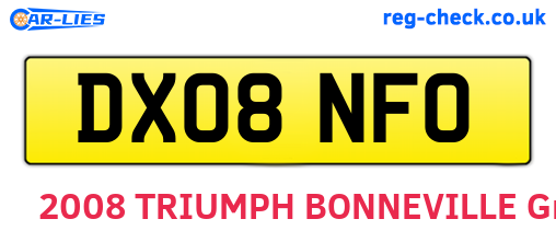 DX08NFO are the vehicle registration plates.