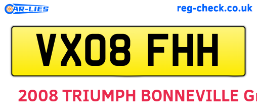 VX08FHH are the vehicle registration plates.