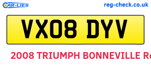 VX08DYV are the vehicle registration plates.
