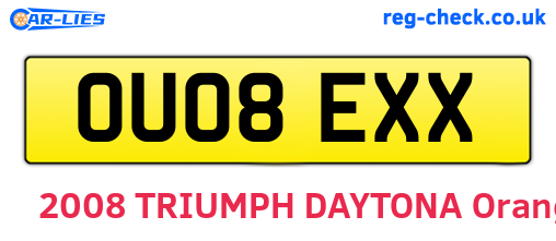OU08EXX are the vehicle registration plates.