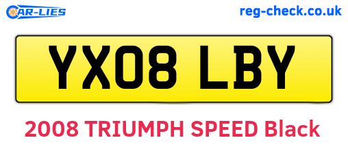 YX08LBY are the vehicle registration plates.