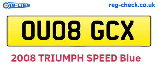 OU08GCX are the vehicle registration plates.