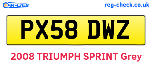PX58DWZ are the vehicle registration plates.