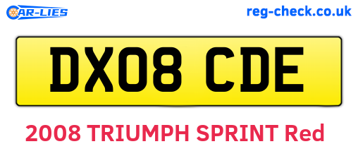 DX08CDE are the vehicle registration plates.