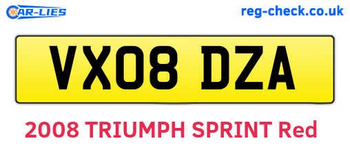 VX08DZA are the vehicle registration plates.