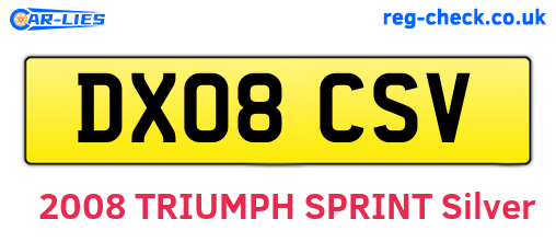 DX08CSV are the vehicle registration plates.
