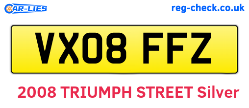 VX08FFZ are the vehicle registration plates.