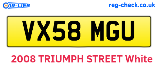 VX58MGU are the vehicle registration plates.