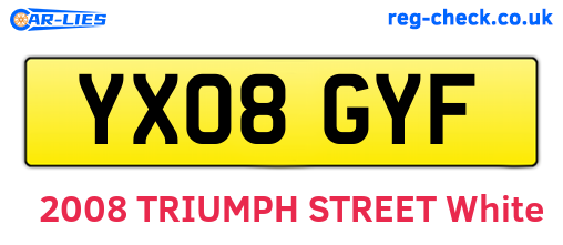 YX08GYF are the vehicle registration plates.