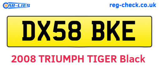 DX58BKE are the vehicle registration plates.