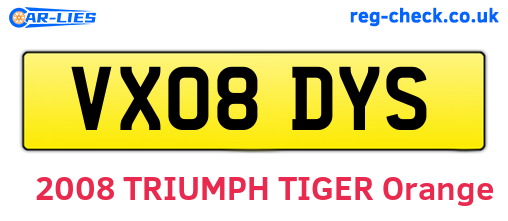 VX08DYS are the vehicle registration plates.