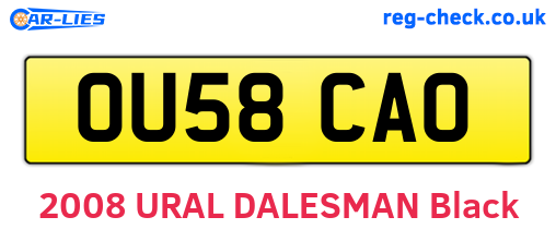 OU58CAO are the vehicle registration plates.
