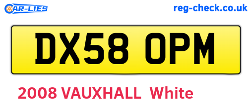 DX58OPM are the vehicle registration plates.