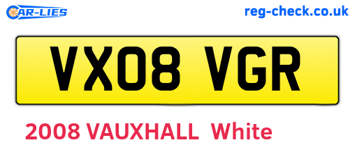 VX08VGR are the vehicle registration plates.