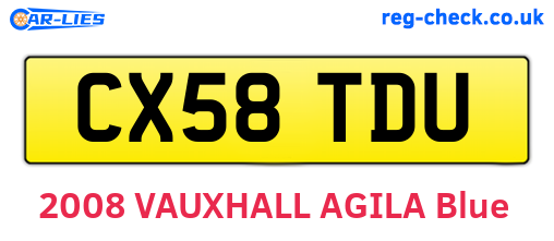 CX58TDU are the vehicle registration plates.