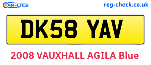 DK58YAV are the vehicle registration plates.