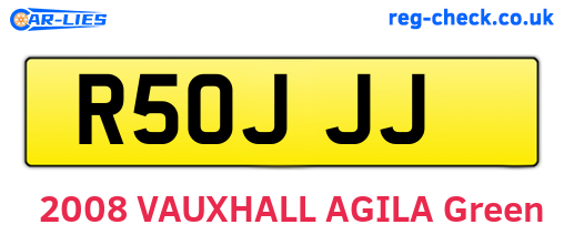 R50JJJ are the vehicle registration plates.