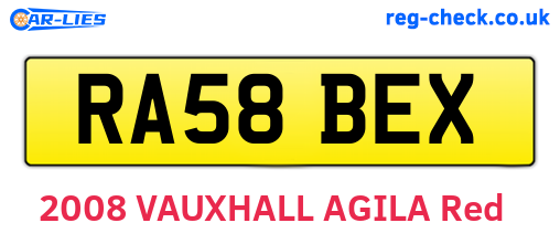 RA58BEX are the vehicle registration plates.