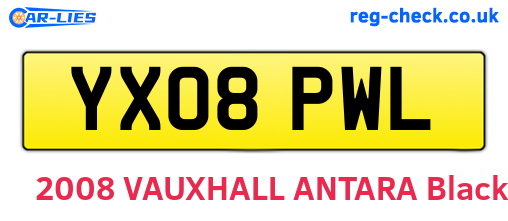 YX08PWL are the vehicle registration plates.
