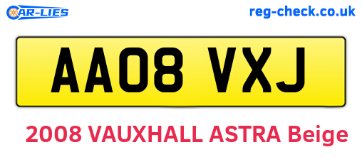 AA08VXJ are the vehicle registration plates.