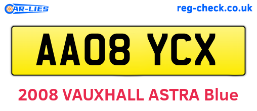 AA08YCX are the vehicle registration plates.