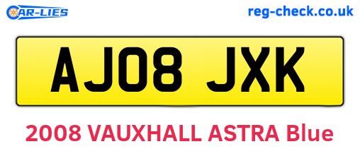 AJ08JXK are the vehicle registration plates.