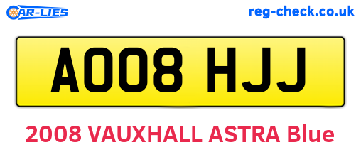 AO08HJJ are the vehicle registration plates.