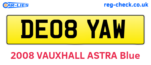 DE08YAW are the vehicle registration plates.