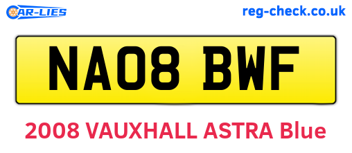 NA08BWF are the vehicle registration plates.