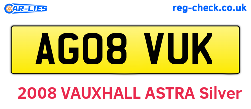 AG08VUK are the vehicle registration plates.