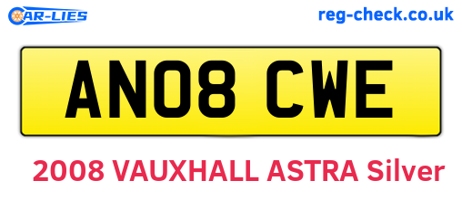 AN08CWE are the vehicle registration plates.