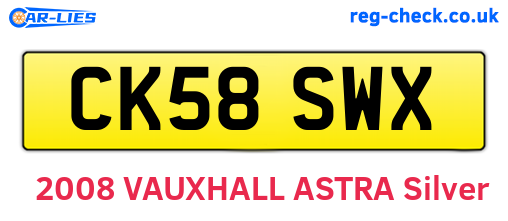 CK58SWX are the vehicle registration plates.