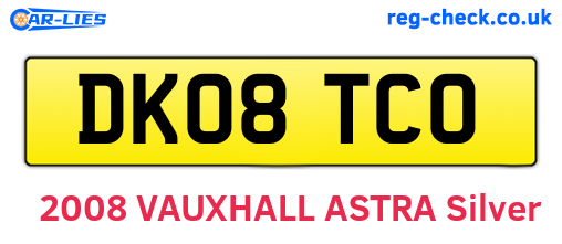 DK08TCO are the vehicle registration plates.