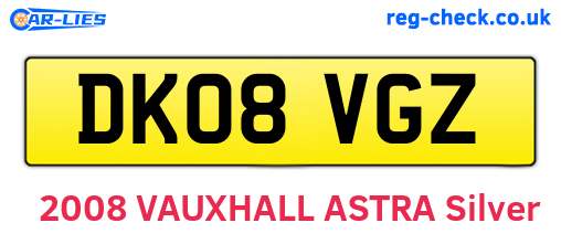 DK08VGZ are the vehicle registration plates.