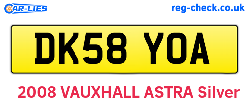 DK58YOA are the vehicle registration plates.