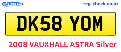 DK58YOM are the vehicle registration plates.