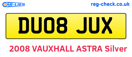 DU08JUX are the vehicle registration plates.