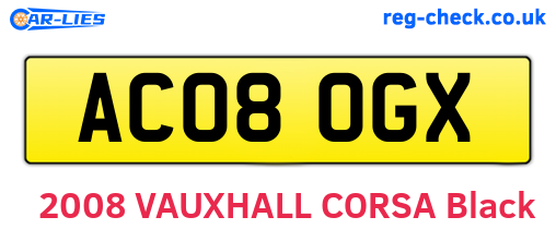AC08OGX are the vehicle registration plates.
