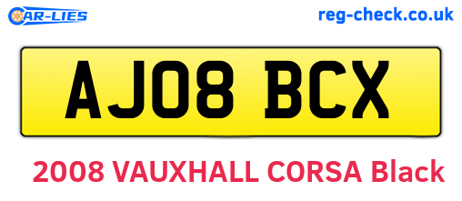 AJ08BCX are the vehicle registration plates.