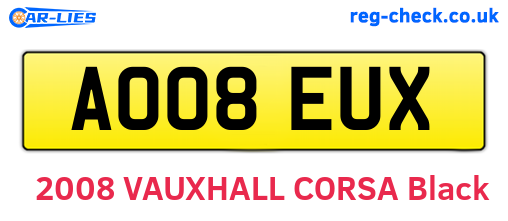 AO08EUX are the vehicle registration plates.