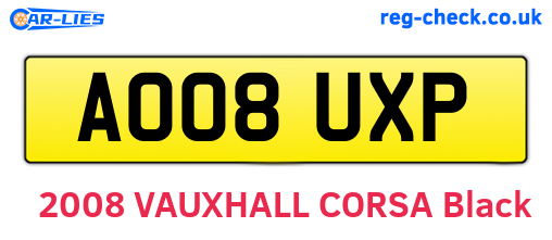 AO08UXP are the vehicle registration plates.