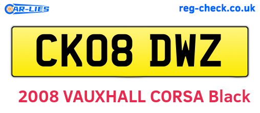 CK08DWZ are the vehicle registration plates.