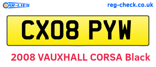 CX08PYW are the vehicle registration plates.