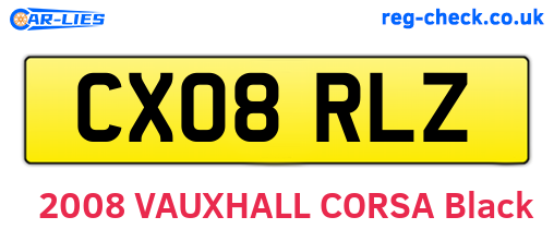 CX08RLZ are the vehicle registration plates.