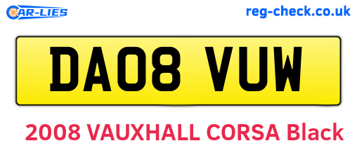 DA08VUW are the vehicle registration plates.