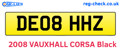 DE08HHZ are the vehicle registration plates.