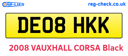 DE08HKK are the vehicle registration plates.