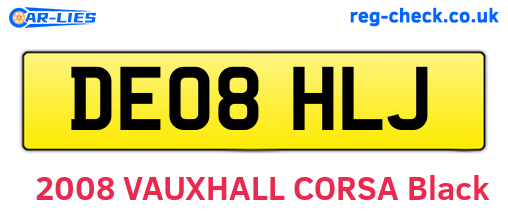 DE08HLJ are the vehicle registration plates.