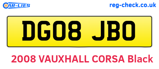 DG08JBO are the vehicle registration plates.