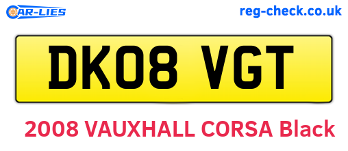 DK08VGT are the vehicle registration plates.